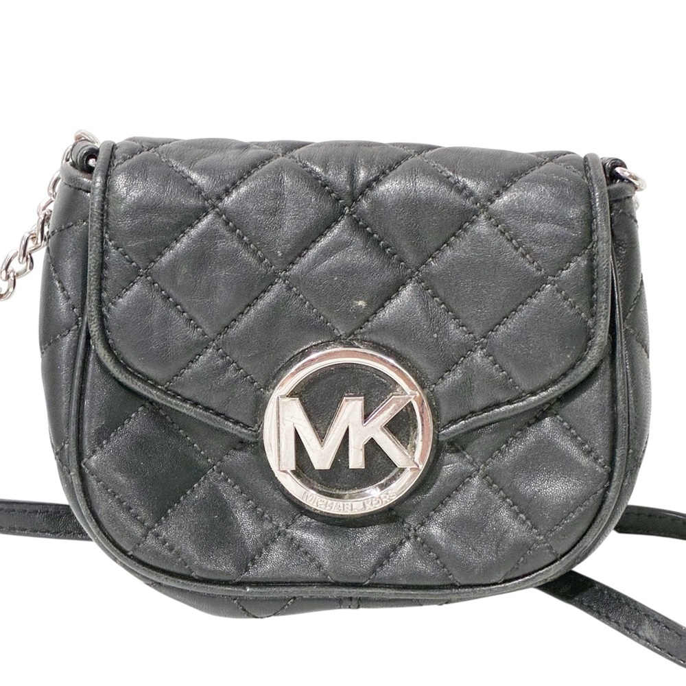 Michael‎ Kors MK Fulton Small Flap Quilted Leather Crossbody Bag Black Chain